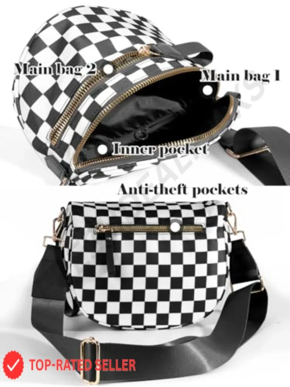Checkered Crossbody Bag Fanny Pack Belt Bag with Adjustable Strap for Women